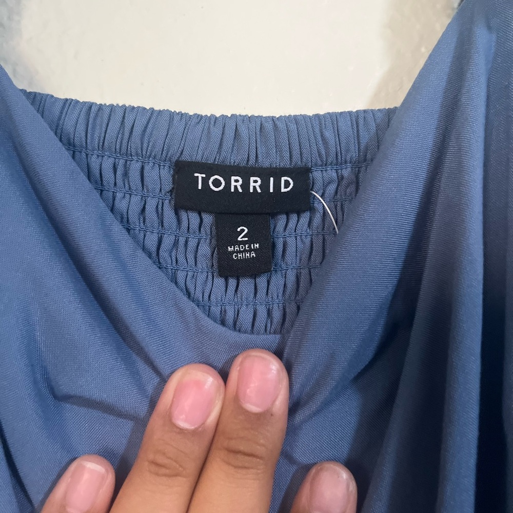 Torrid: Dusty Blue Maxi Dress with Ruffled Top - Picture 3 of 5